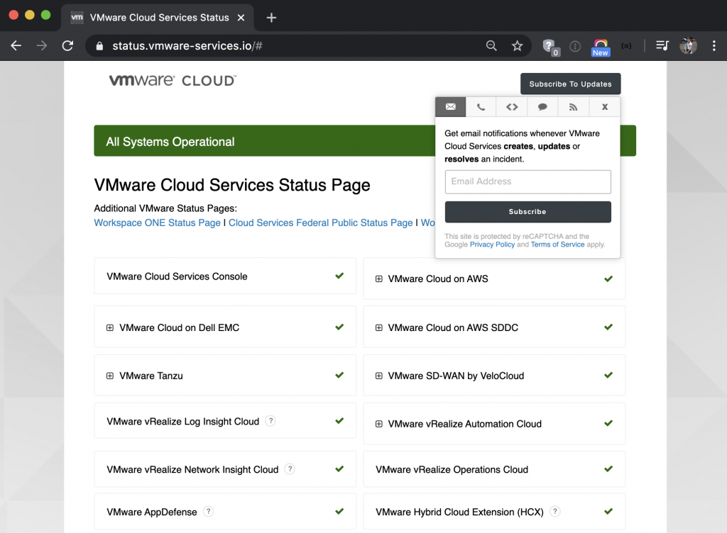 VMware Cloud Services Status APIs
